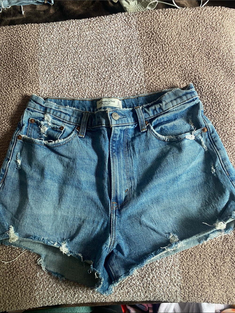 Abercrombie & Fitch Distressed High Waist Denim Shorts - Light Blue